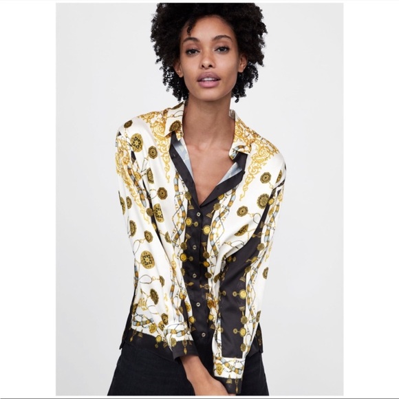 Zara Baroque Chain Print Shirt Blouse Long Sleeves. - Picture 2 of 10